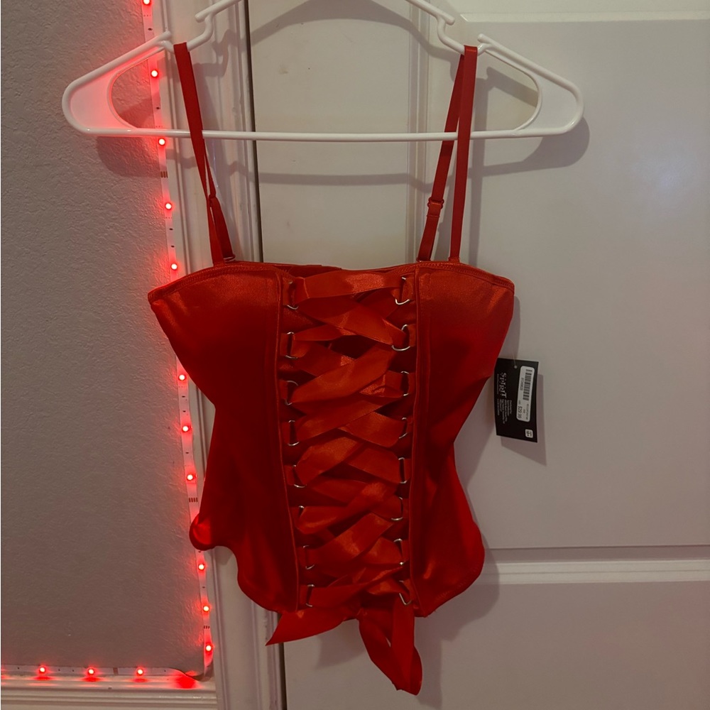 red corset top